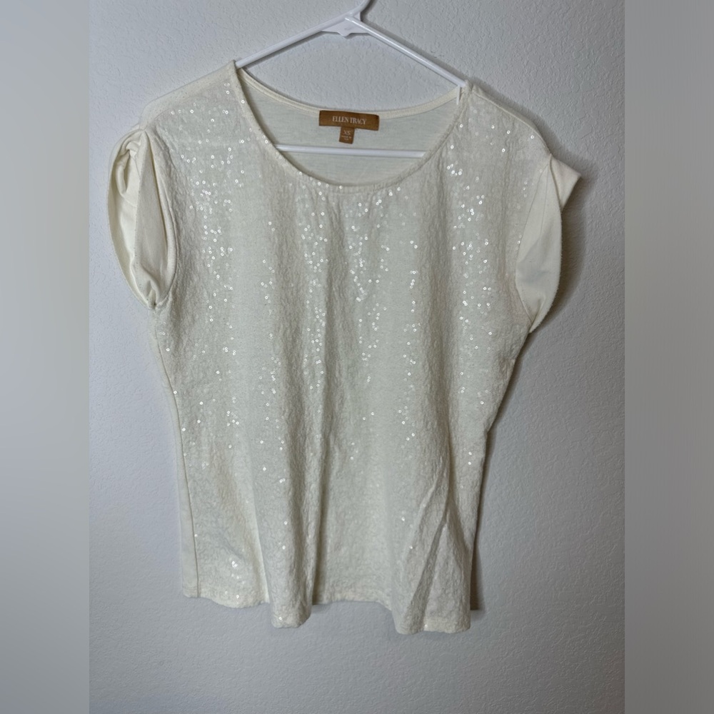 Ellen Tracy white glittery shirt. Size XS.